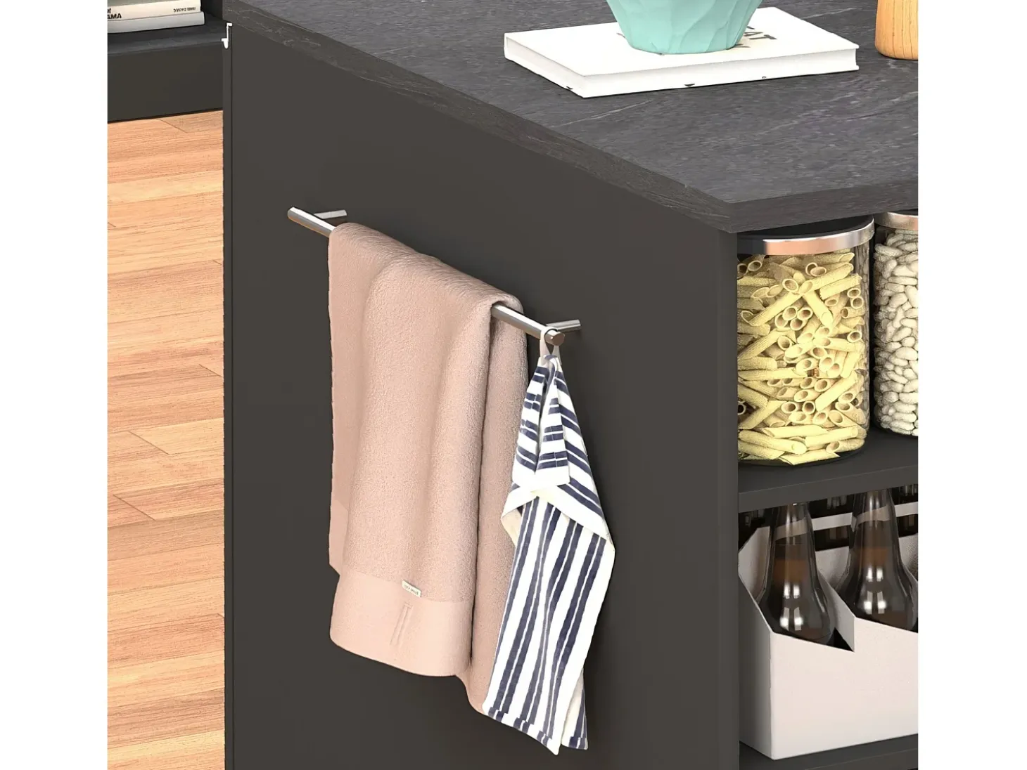 Isla de cocina Sole con 1 puerta, 2 cajones y 6 compartimentos, color antracita mate/report 153x90x91 cm