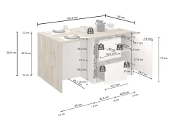 Isla de cocina Sole con 1 puerta, 2 cajones y 6 compartimentos, color antracita mate/report 153x90x91 cm