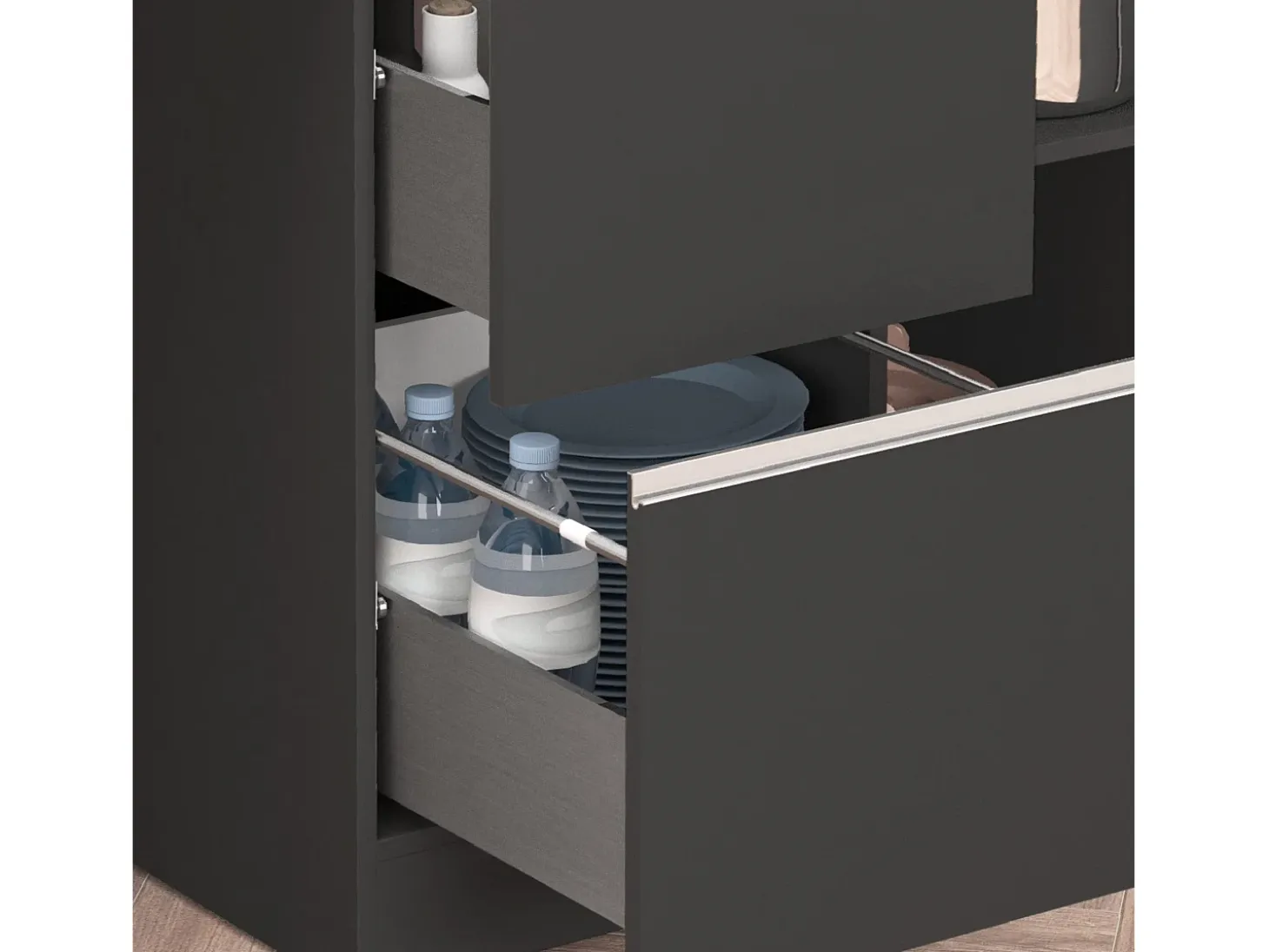 Isla de cocina Sole con 1 puerta, 2 cajones y 6 compartimentos, color antracita mate/report 153x90x91 cm