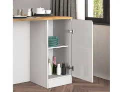 Isla de cocina Sole con 2 puertas en blanco brillo y roble 160x90x90 cm