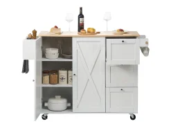 Isla de Cocina, SucceBuy Carrito de Cocina de 115 cm con Ruedas, Armario de Almacenamiento con Cajón y Estante