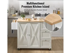 Isla de Cocina, SucceBuy Carrito de Cocina de 115 cm con Ruedas, Armario de Almacenamiento con Cajón y Estante