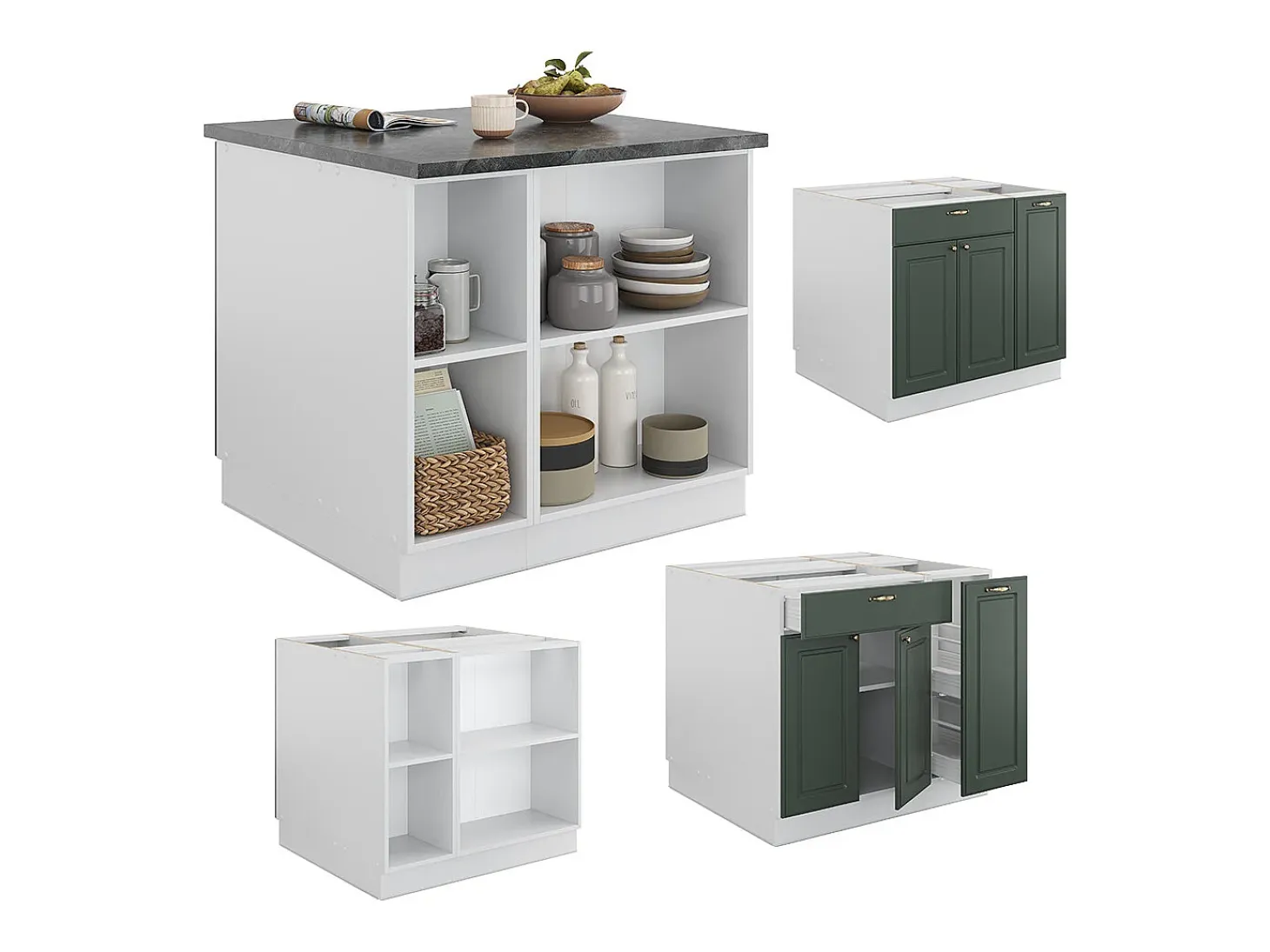 Isla de cocina verde-dorado casa de campo/blanco 90x60x82 fame-line