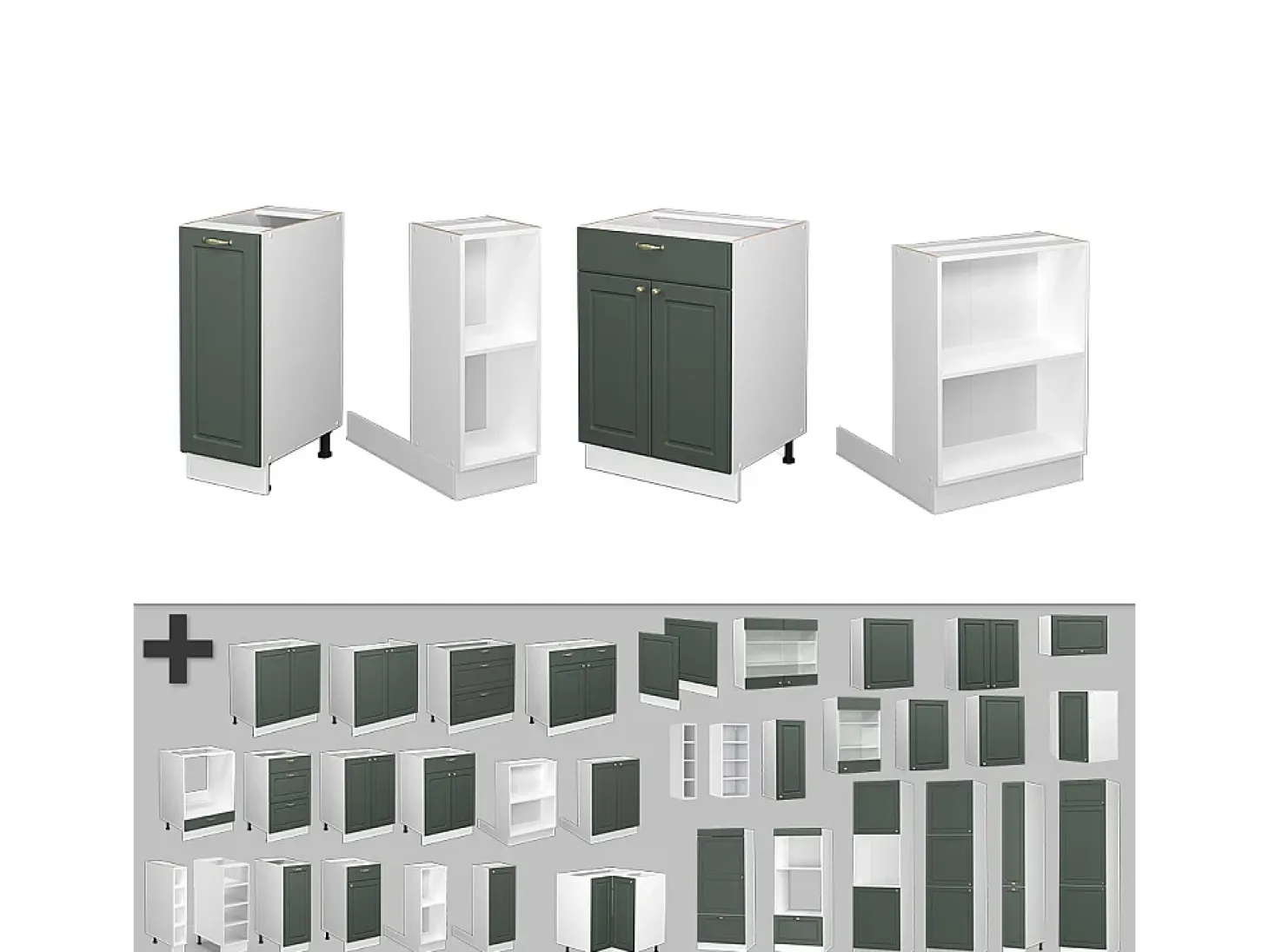 Isla de cocina verde-dorado casa de campo/blanco 90x60x82 fame-line