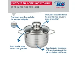 Juego de 2 Cazuelas de Acero Inoxidable Sin PFAS 12 y 14 cm Elo Brillante - Compatibles con Todo Tipo de Cocinas, Antiadherentes, Duraderas