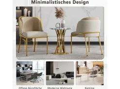 Juego de 2 sillas - 55 x 55 x 85 cm - patas basculantes ajustables - metal + polipiel - beige/caqui
