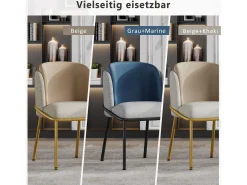 Juego de 2 sillas - 55 x 55 x 85 cm - patas basculantes ajustables - metal + polipiel - beige/caqui