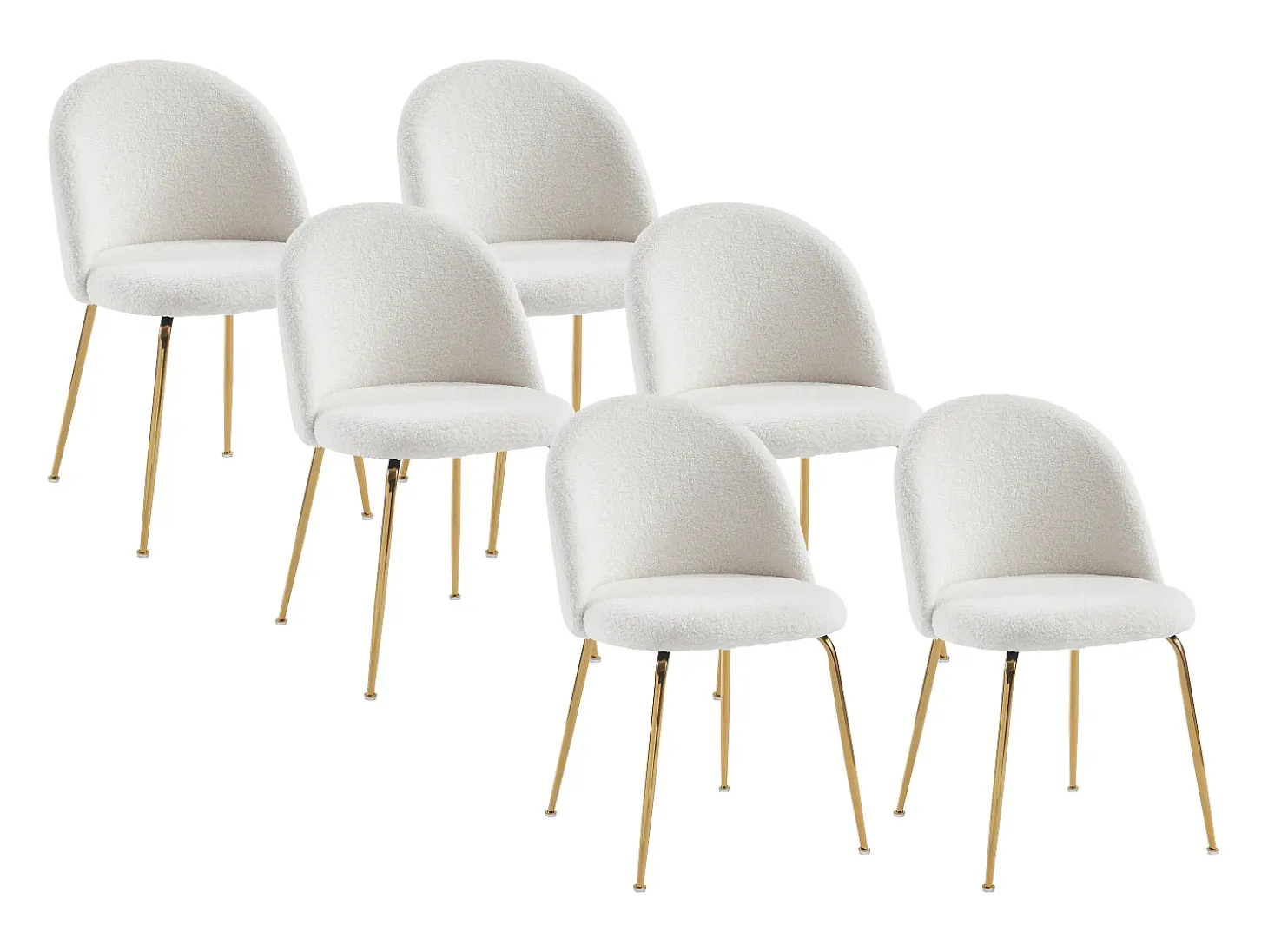 Juego de 6 sillas - Tela bouclette y metal dorado - Blanco. MELBOURNE