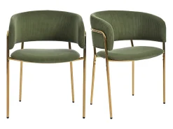 Juego de 2 sillas - tela de terciopelo acanalado - patas de metal - estilo contemporáneo - verde