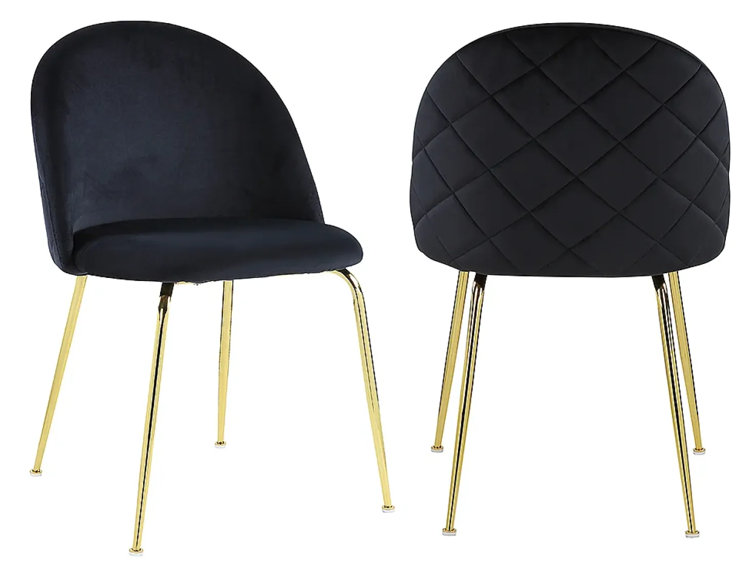Juego de 2 sillas - Terciopelo y metal dorado - Negro. MELBOURNE