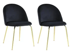Juego de 2 sillas - Terciopelo y metal dorado - Negro. MELBOURNE