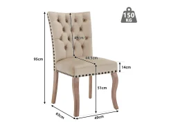 Juego de 6 sillas acolchadas de terciopelo - estructura de madera maciza - beige