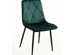 Juego de 2 sillas ARIEL – Terciopelo acolchado con rombos y patas de acero negro-Verde