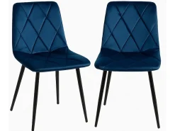 Juego de 2 sillas ARIEL – Terciopelo acolchado con rombos y patas de acero negro-Verde