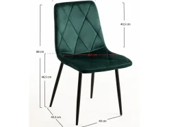 Juego de 2 sillas ARIEL – Terciopelo acolchado con rombos y patas de acero negro-Verde