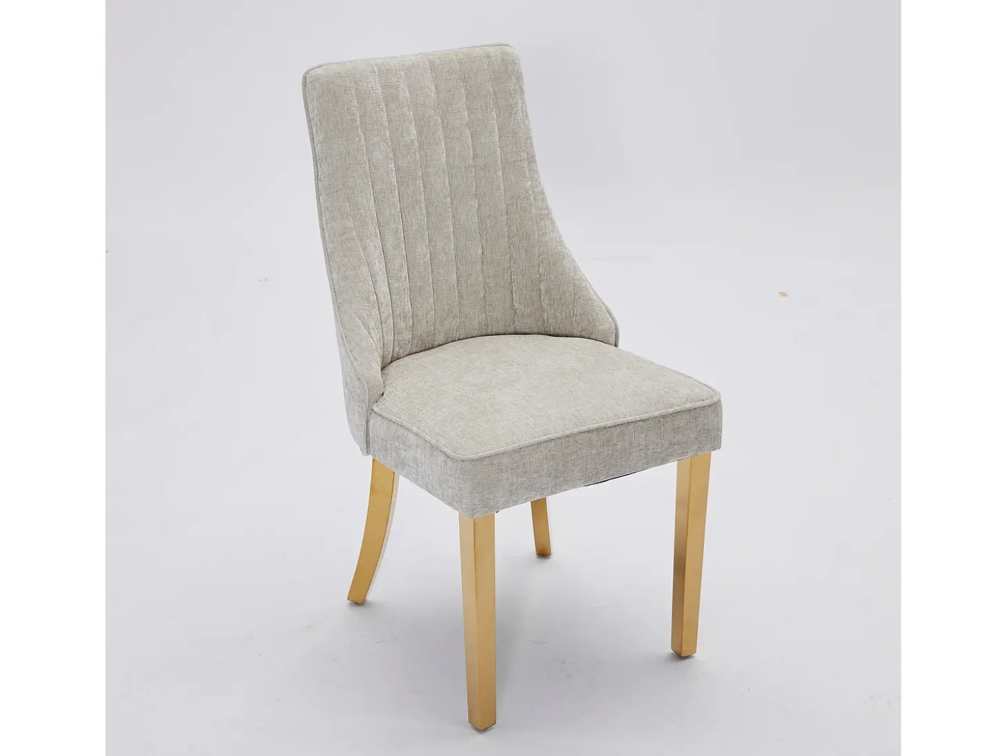 Juego de 2 sillas beige con patas doradas, chenilla flocada en rayón
