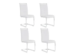 Juego de 4 sillas con base de trineo - Base de metal cromado Soporta hasta 120 kg Acolchado suave con funda de piel sintética - Blanco