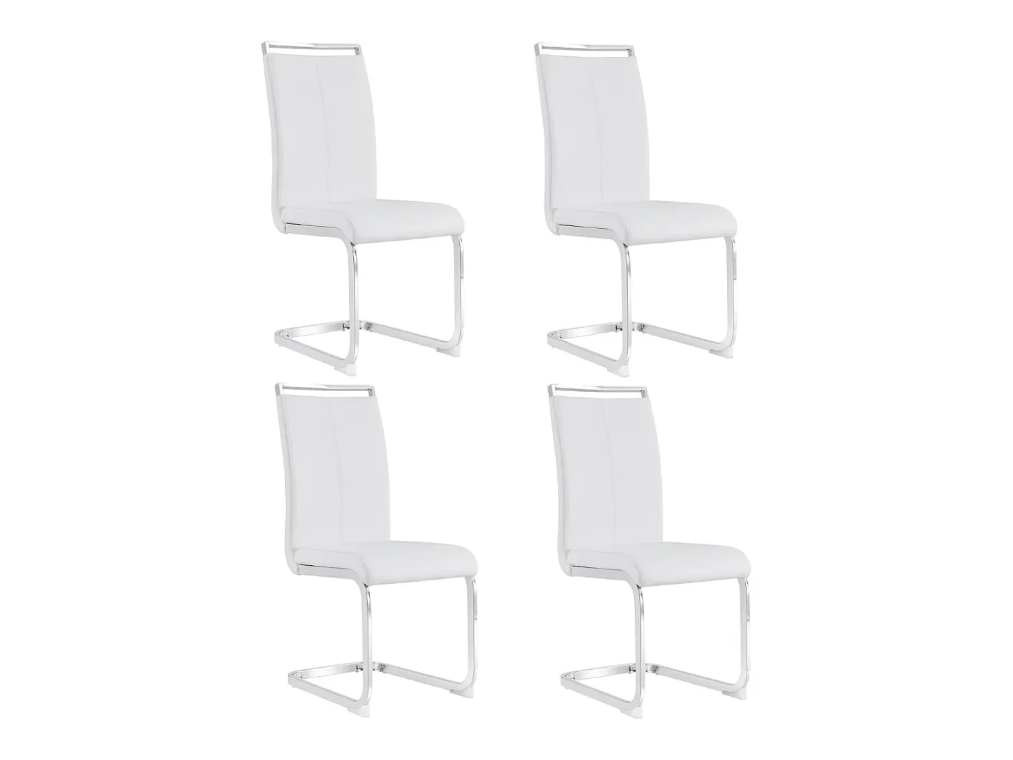 Juego de 4 sillas con base de trineo - Base de metal cromado Soporta hasta 120 kg Acolchado suave con funda de piel sintética - Blanco