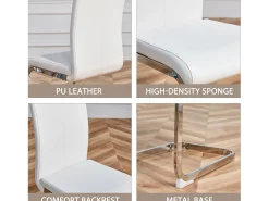 Juego de 4 sillas con base de trineo - Base de metal cromado Soporta hasta 120 kg Acolchado suave con funda de piel sintética - Blanco