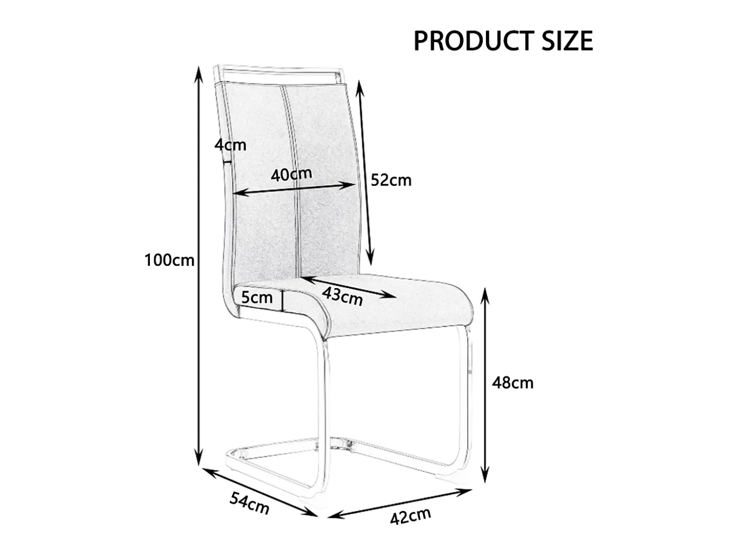 Juego de 4 sillas con base de trineo - Base de metal cromado que soporta hasta 120 kg, acolchado suave con funda de piel sintética - Color negro