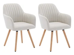 Juego de 2 sillas con brazos - Tela y metal efecto madera - Crema - ELEANA