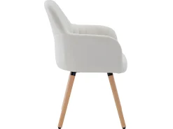 Juego de 2 sillas con brazos - Tela y metal efecto madera - Crema - ELEANA