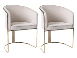 Juego de 2 sillas con brazos de terciopelo y metal - Beige y dorado - JOSETHE