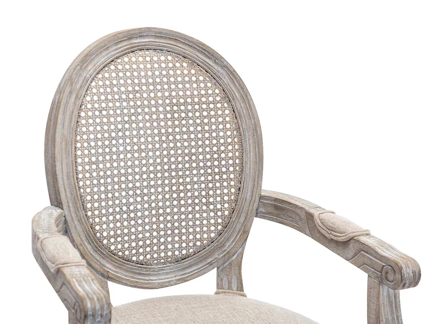 Juego de 6 sillas con brazos - Rejilla, tela y madera de hevea - Beige - ANTOINETTE