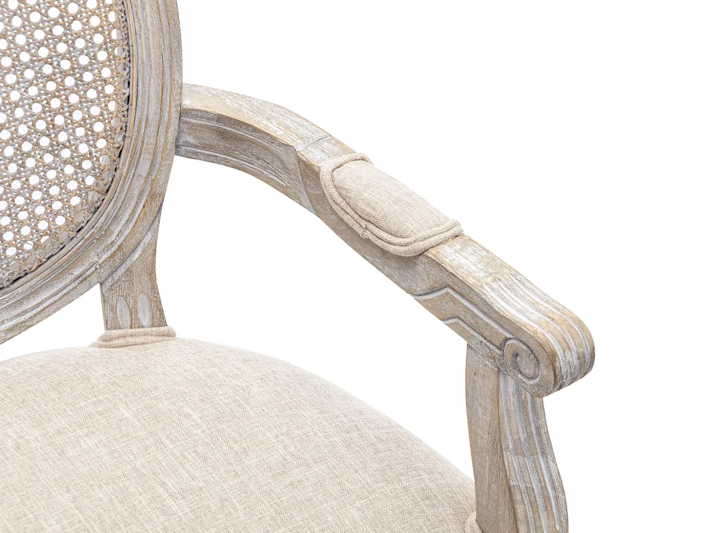 Juego de 6 sillas con brazos - Rejilla, tela y madera de hevea - Beige - ANTOINETTE