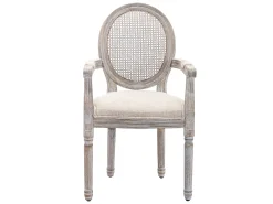 Juego de 6 sillas con brazos - Rejilla, tela y madera de hevea - Beige - ANTOINETTE