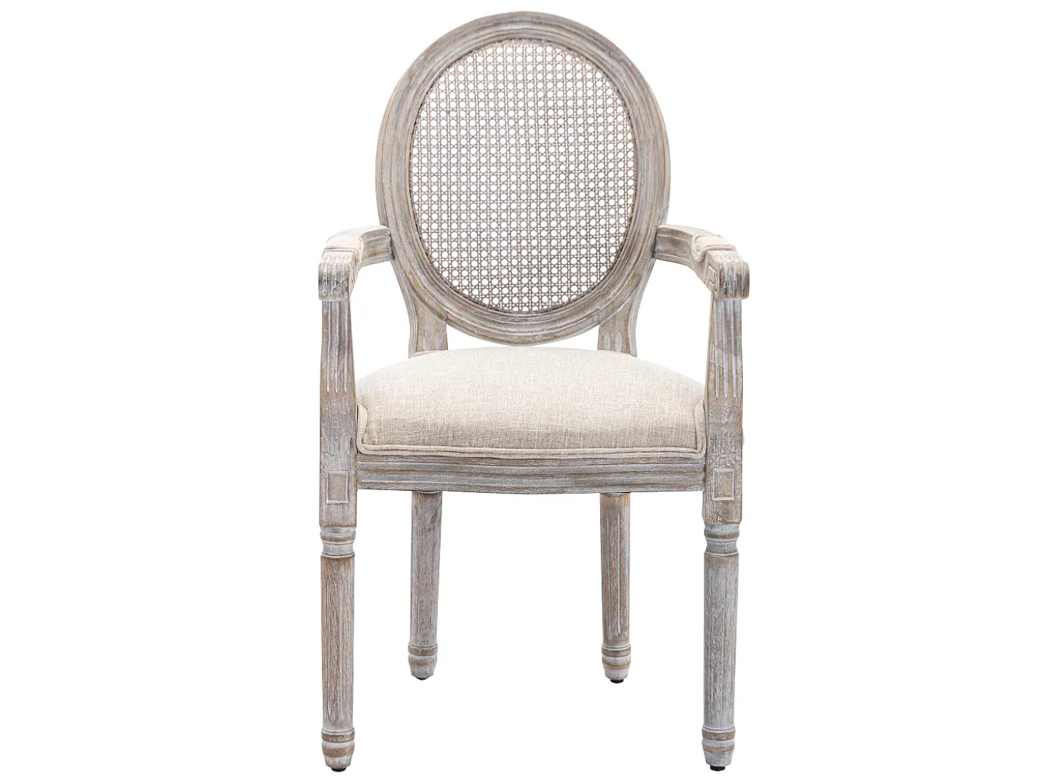 Juego de 6 sillas con brazos - Rejilla, tela y madera de hevea - Beige - ANTOINETTE
