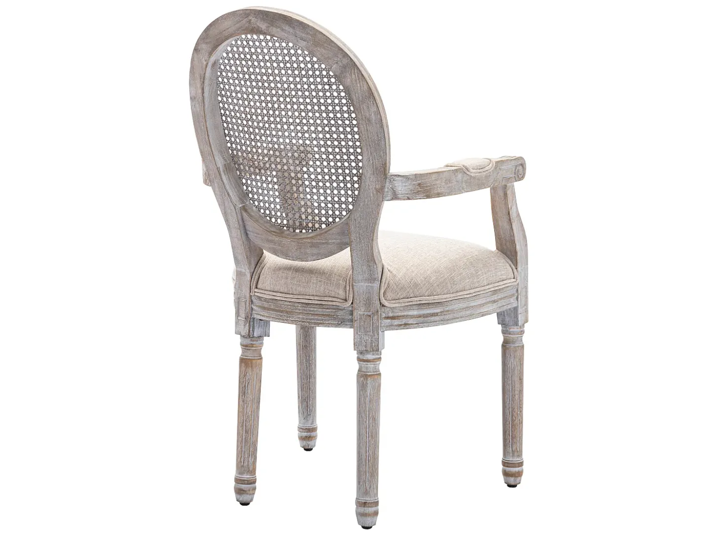 Juego de 6 sillas con brazos - Rejilla, tela y madera de hevea - Beige - ANTOINETTE