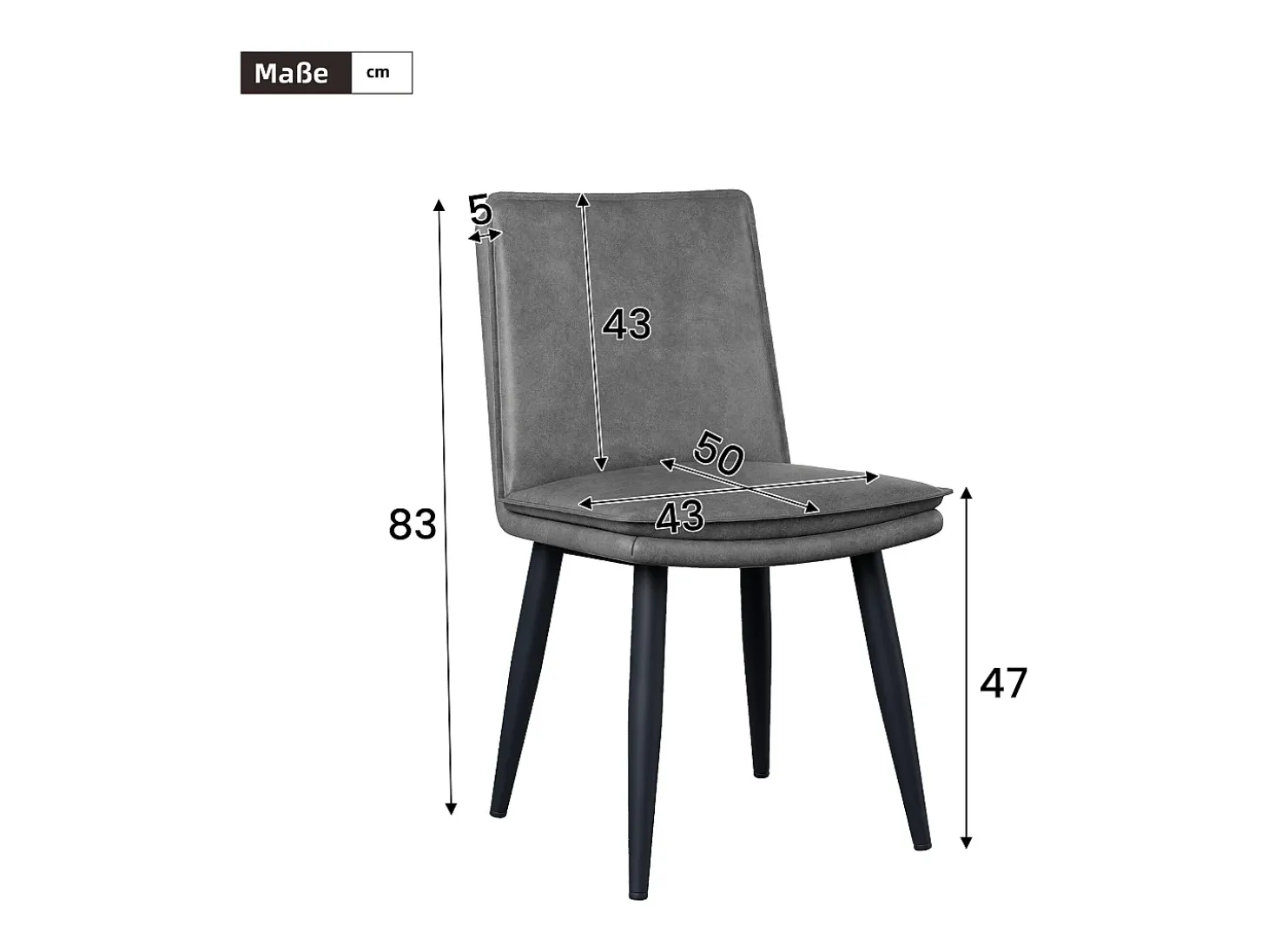 Juego de 4 sillas con cojines de asiento de doble capa - Polipiel y metal - Gris