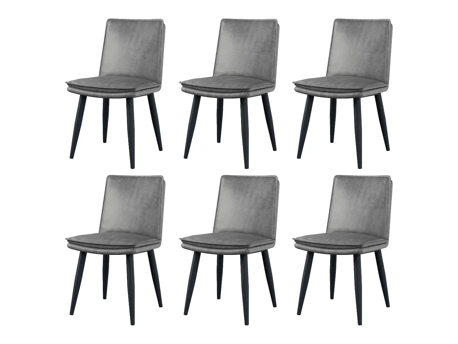 Juego de 6 sillas con cojines de asiento de doble capa - Polipiel y metal - Gris