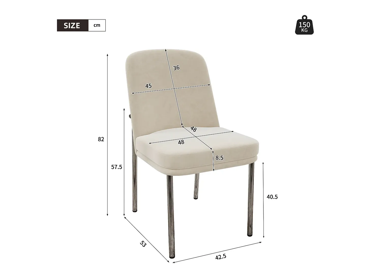 Juego de 2 sillas con patas de metal plateado - Terciopelo beige