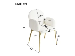 Juego de 2 sillas con patas de metal dorado - Tela Teddy Beige