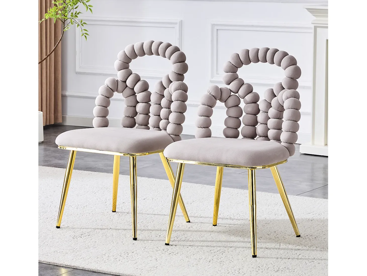 Juego de 2 sillas con patas de metal dorado - Terciopelo gris