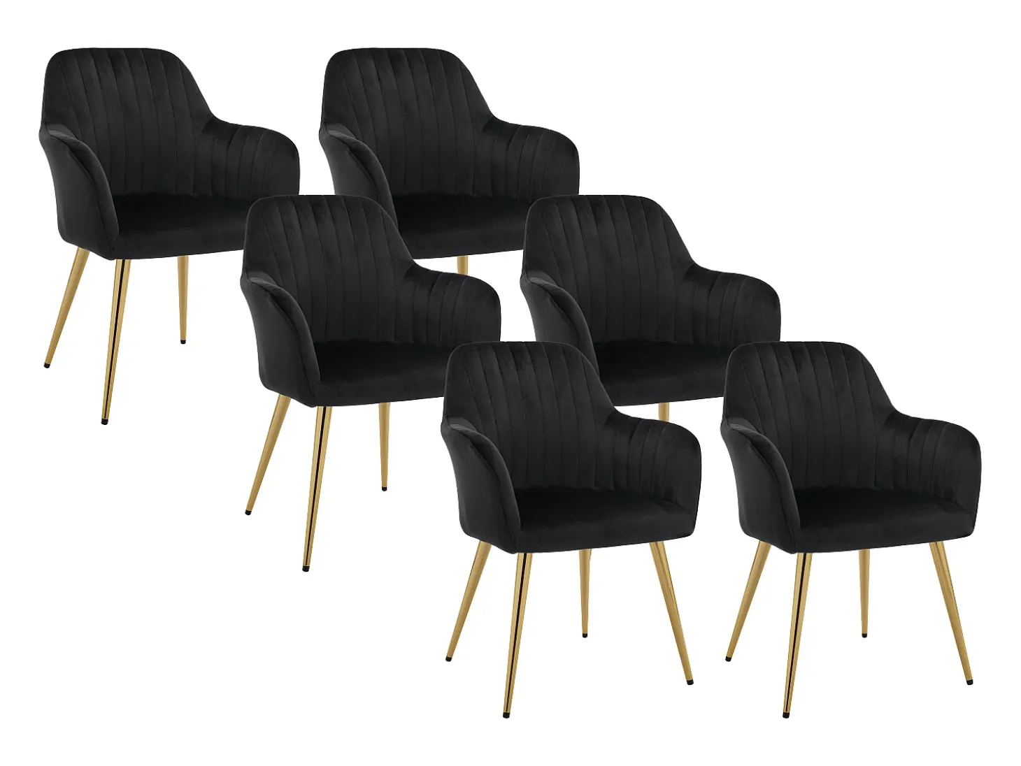 Juego de 6 sillas con reposabrazos de terciopelo y metal dorado - Negro - ELEANA