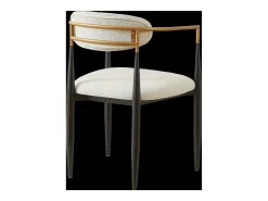 Juego de 2 sillas con reposabrazos - tela beige - estructura de metal negro y dorado