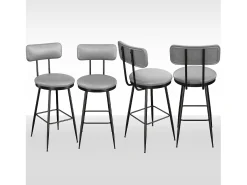 Juego de 4 sillas de bar – Gris, estilo industrial, respaldo, altura 65 cm