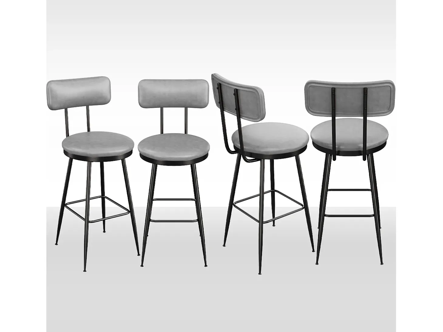 Juego de 4 sillas de bar – Gris, estilo industrial, respaldo, altura 65 cm