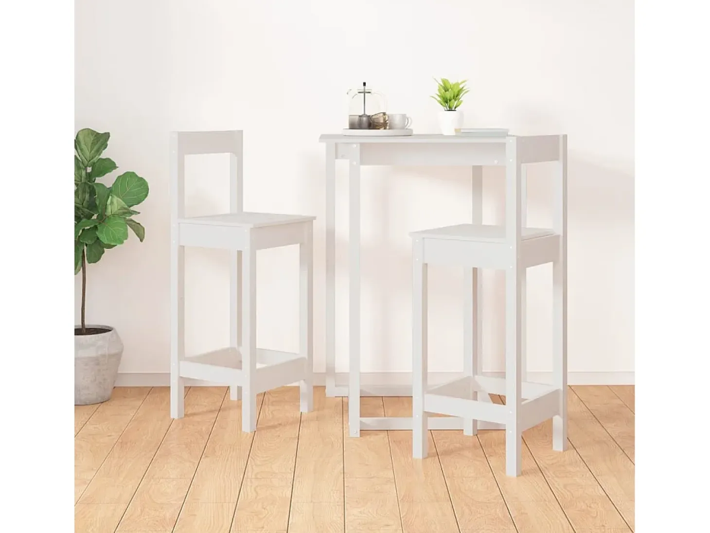 Juego de 2 sillas de bar blancas 40x41,5x112 cm madera maciza de pino