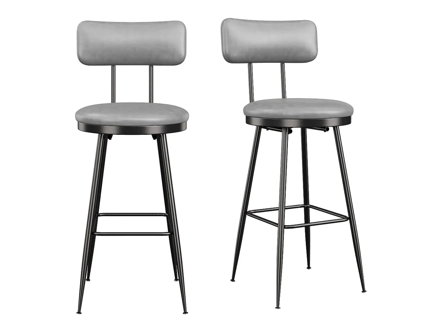 Juego de 2 sillas de bar, color gris, estilo industrial, respaldo de piel sintética, altura 65 cm