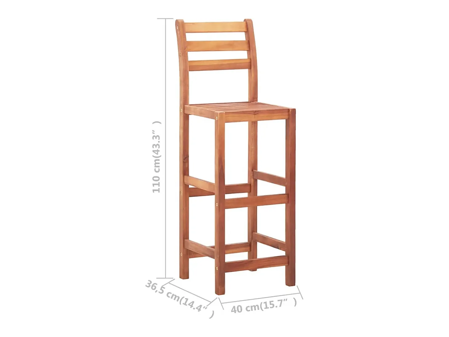 Juego de 2 sillas de bar de madera maciza de acacia