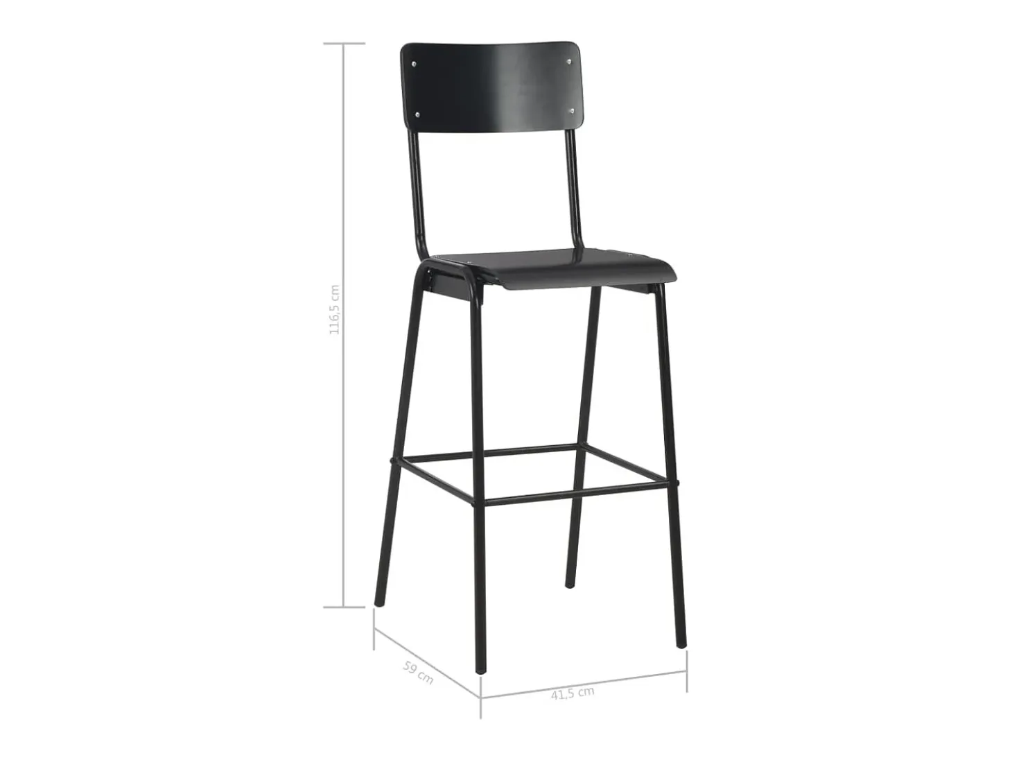 Juego de 2 sillas de bar de contrachapado macizo negro y acero.
