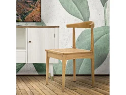 Juego de 2 sillas de cocina de madera con asiento de ratán trenzado Japan