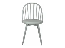 Juego de 2 sillas de cocina con respaldo de barrotes, cojín de cuero sintético, patas de metal BOLD (gris)
