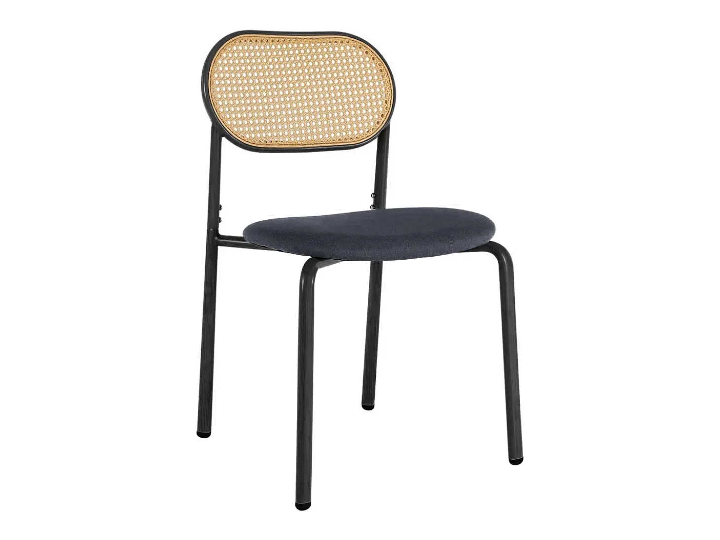 Juego de 2 sillas de cocina modernas con respaldo de ratán, patas de metal, color negro