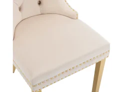 Juego de 2 sillas de cocina de terciopelo beige, estructura de metal dorado