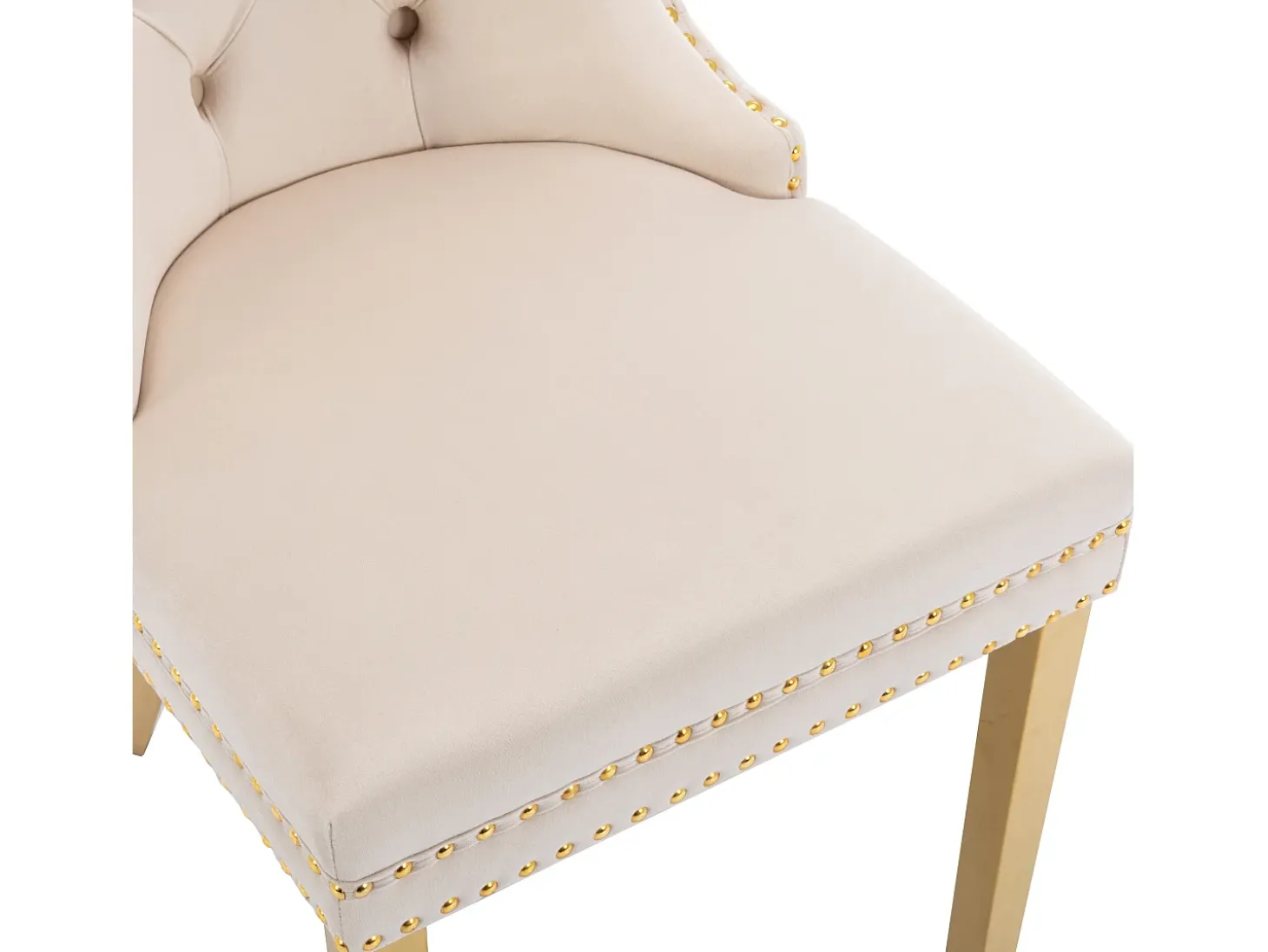 Juego de 2 sillas de cocina de terciopelo beige, estructura de metal dorado